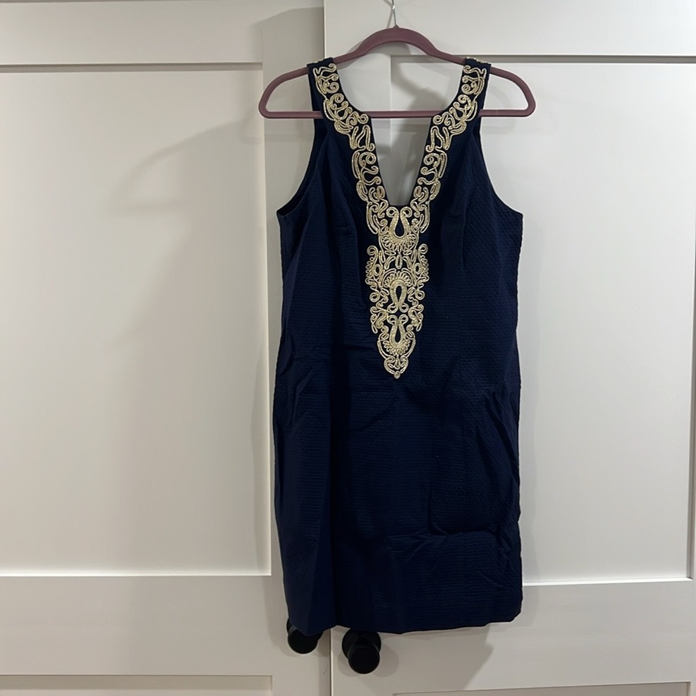 Lilly Pulitzer Navy + Gold Suzette Shift Dress size 12